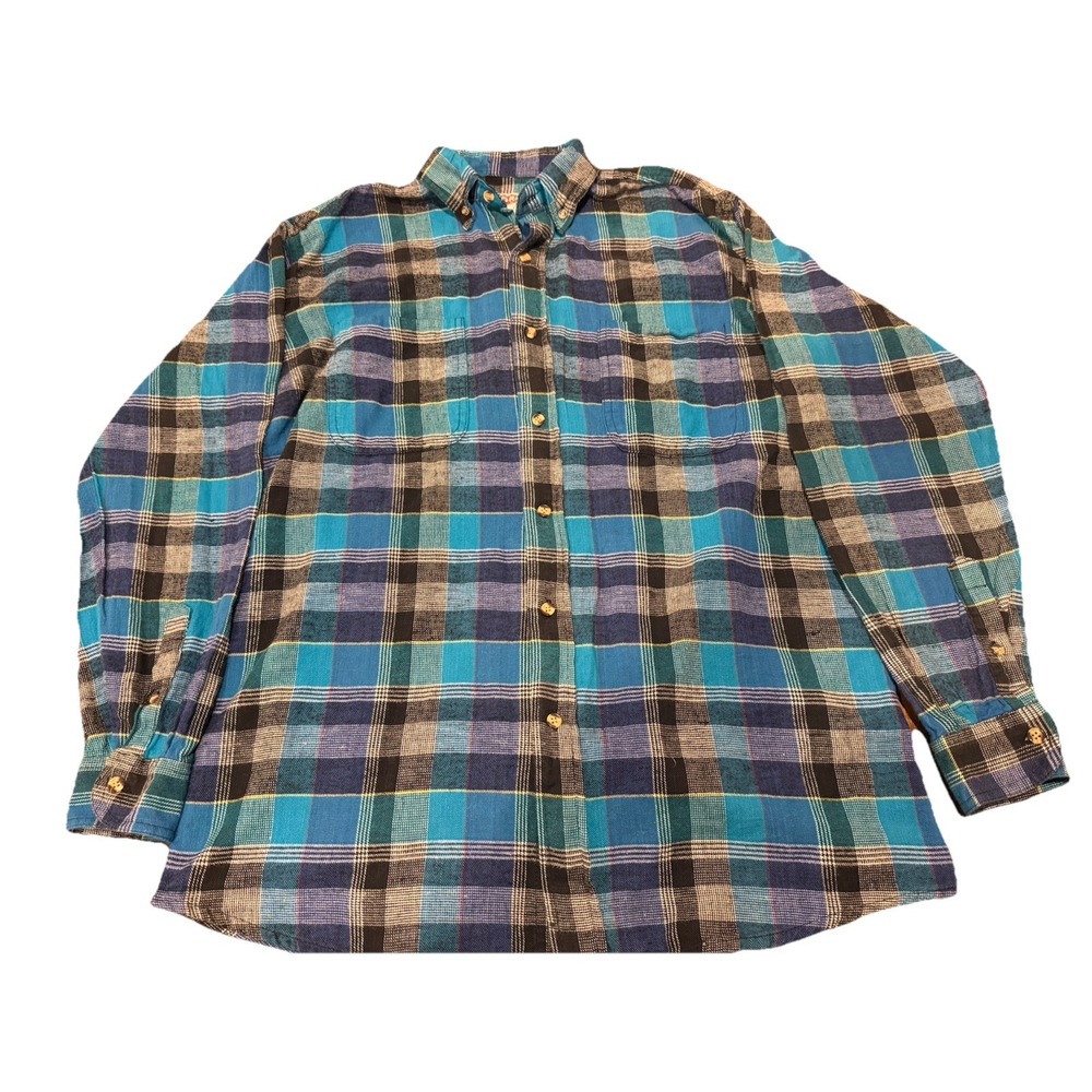 Vintage McGregor Classic Men's Blue Multicolor Large Double Pocket Flannel Shirt